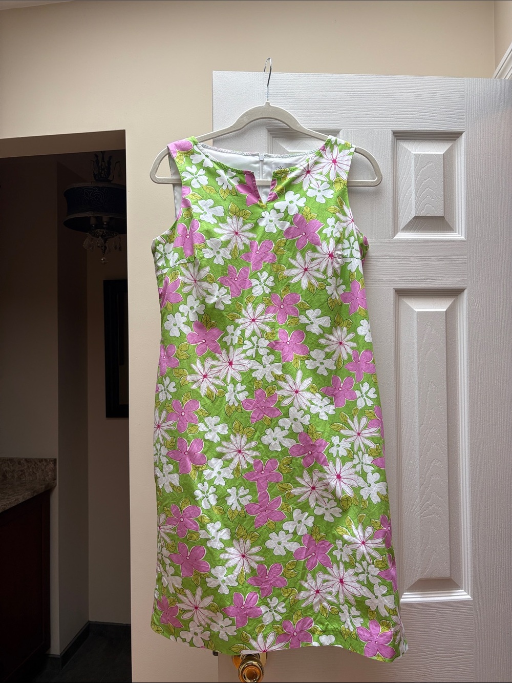 Maggy London dress cotton Vintage Floral Midi w/Pink White Blossoms Small EUC